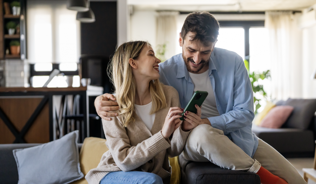 couple happy in a vacation rental